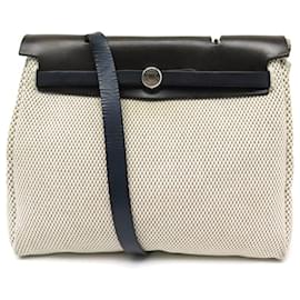 SAC A MAIN HERMES HERBAG 30 BANDOULIERE TOILE ET CUIR BEIGE CANVAS HANDBAG - Hermès