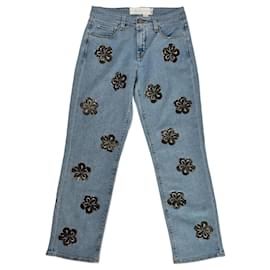 Jeans Victoria Beckham con Flores Azul y Negro