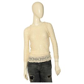 Isabel Marant Blusa ajustada transparente de encaje elástico color crema vainilla Talla superior 2