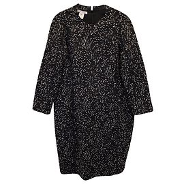 Vestido de lunares Oscar De La Renta en lana de poliamida negra