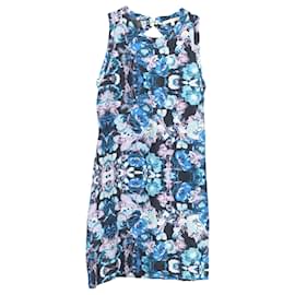 Ärmelloses Maje-Minikleid mit Blumenmuster aus blauer Baumwolle
