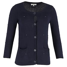 Sandro Paris Nieten-Cardigan aus marineblauer Baumwolle