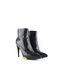 LOUIS VUITTON - Botines de cuero gris con tacón (Tamaño 38)
