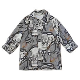 Givenchy Steppmantel mit Pferdemotiv Grau Gold Weiß Wolle