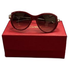 Gafas de sol Cartier Panther Temples rojas plata