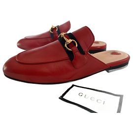 Gucci Princetown Leder Mules Rot Marineblau Gold 36,5