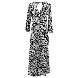 Autre Marque Rixo Rose Rüschen-Maxikleid mit offenem Rücken aus Seide mit Animal-Print