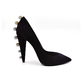 Saint Laurent Pumps aus Wildleder mit Kristallen Schwarz