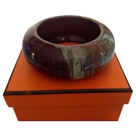 Hermès Green and Brown Lacquered Wood Bangle Bracelet