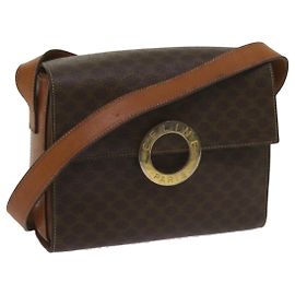 Céline CELINE Borsa a tracolla in tela Macadam in pelle PVC marrone Auth 60985