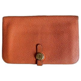 Portafoglio lungo Hermès Dogon Arancione in pelle