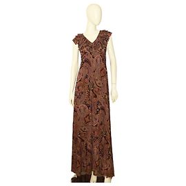 ETRO Vestido largo largo con escote con volantes y mangas con estampado de cachemira multicolor 40