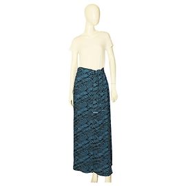 Falda larga de viscosa con lazo cruzado de verano en negro y azul Kenzo talla 36 W. bolsillos