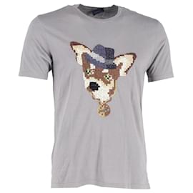 T-shirt con cane ricamato Lanvin in cotone grigio
