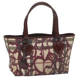 BURBERRY Nova Check Borsa tote PVC Pelle Rossa Auth hk959