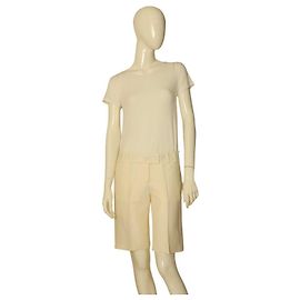 Chloé Pantaloncini Bermuda in Misto Lino Crema