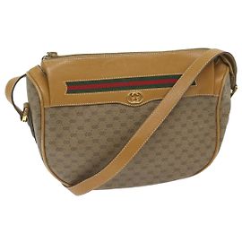 GUCCI Borsa a tracolla Micro GG Canvas Web Sherry Line PVC Beige Verde Auth yk9514