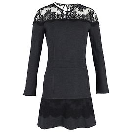 Minivestido con ribete de encaje en lana gris de Roberto Cavalli