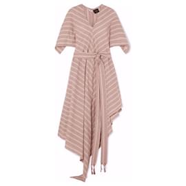 Vestido midi listrado de gaze de algodão com cinto Ibiza da Loewe + Paula