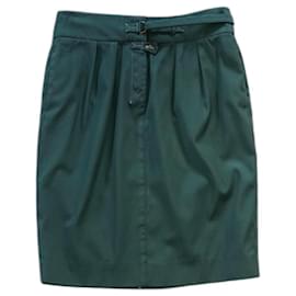 Jupe midi plissée en coton vert Yves Saint Laurent