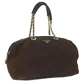 Borsa Boston PRADA in nylon con catena, marrone e oro, autentica bs10311