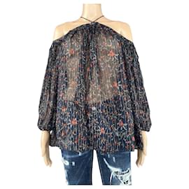 Zimmermann Seidenbluse Blau Bedruckt Dreiviertelärmel