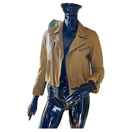 Chaqueta Maje Perfecto de piel mostaza