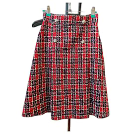 Falda midi de tweed Gucci roja azul marino y blanca