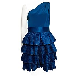 Marchesa Blaugrünes Seidenkleid mit Rock im Origami-Stil