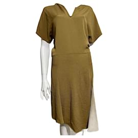 Vanessa Bruno Asymmetrisches khakifarbenes Kreppkleid