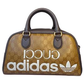 Gucci x Adidas Borsa Boston Duffle in Pelle Caramello