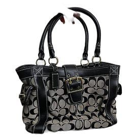 Borsa shopping Coach nera e beige in tela