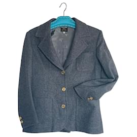 Traje Céline de chaqueta y falda-pantalón de lana gris oscuro