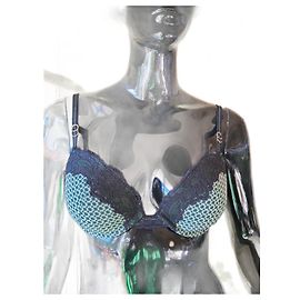 Stella Mc Cartney Stella McCartney Push-up BH Grün mit Geometrischen Mustern und Schwarzer Spitze