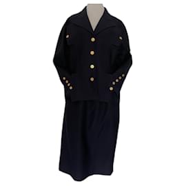 Traje de Falda Chanel Lana Azul Marino Talla 46