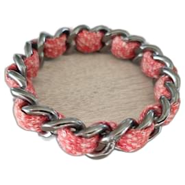Bracciale rigido CHANEL in metallo con logo CC in tessuto arancione - Chanel