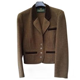 Giesswein Wolljacke mit Samtdetails in Khaki und Hellbraun