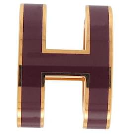 NEUF COLLIER PENDENTIF HERMES POP H LAQUE VIOLET & DORE + CHAINE PLAQUE OR - Hermès