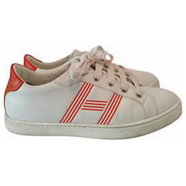 Hermès Avantage-Sneaker aus weißem und orangefarbenem Leder