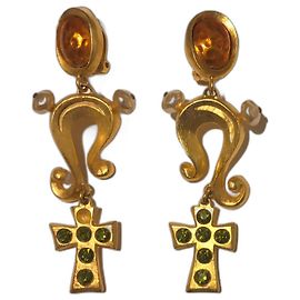 Orecchini a clip Christian Lacroix Oro Cristalli Verdi Perle Smalto
