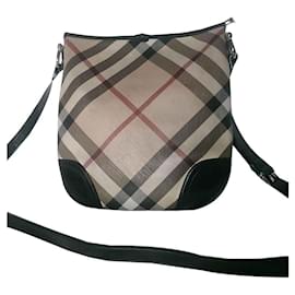 Bolsa de ombro Burberry Supernova em lona marrom e couro verniz preto