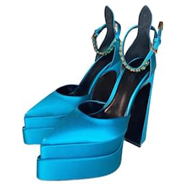 Décolleté Versace Aevitas in pelle blu con cristalli