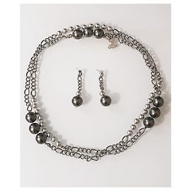 Parure collana  e orecchini DOLCE & GABBANA acciaio perle grigio antracite