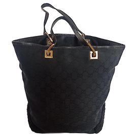 Borsa tote Gucci monogramma GG nera in tela e pelle