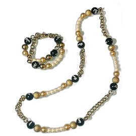 Parure DOLCE & GABBANA collana e bracciale acciaio dorato perle nere oro bianche