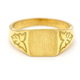 Anello con sigillo quadrato in oro giallo. - Autre Marque