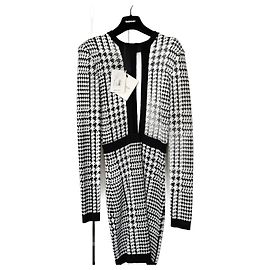 Balmain Hahnentritt Strick Kleid langarm weiß