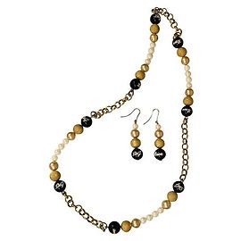 Parure DOLCE & GABBANA collana e orecchini acciaio dorato con perle bianche, oro e nere