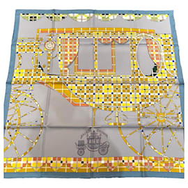 Hermès Passeggiata scozzese quadrata in twill di seta . 100 % seta arrotolata a mano. Fatto a mano in Francia