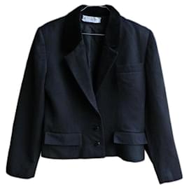 Giacca corta Dior in lana nera con collo in velluto